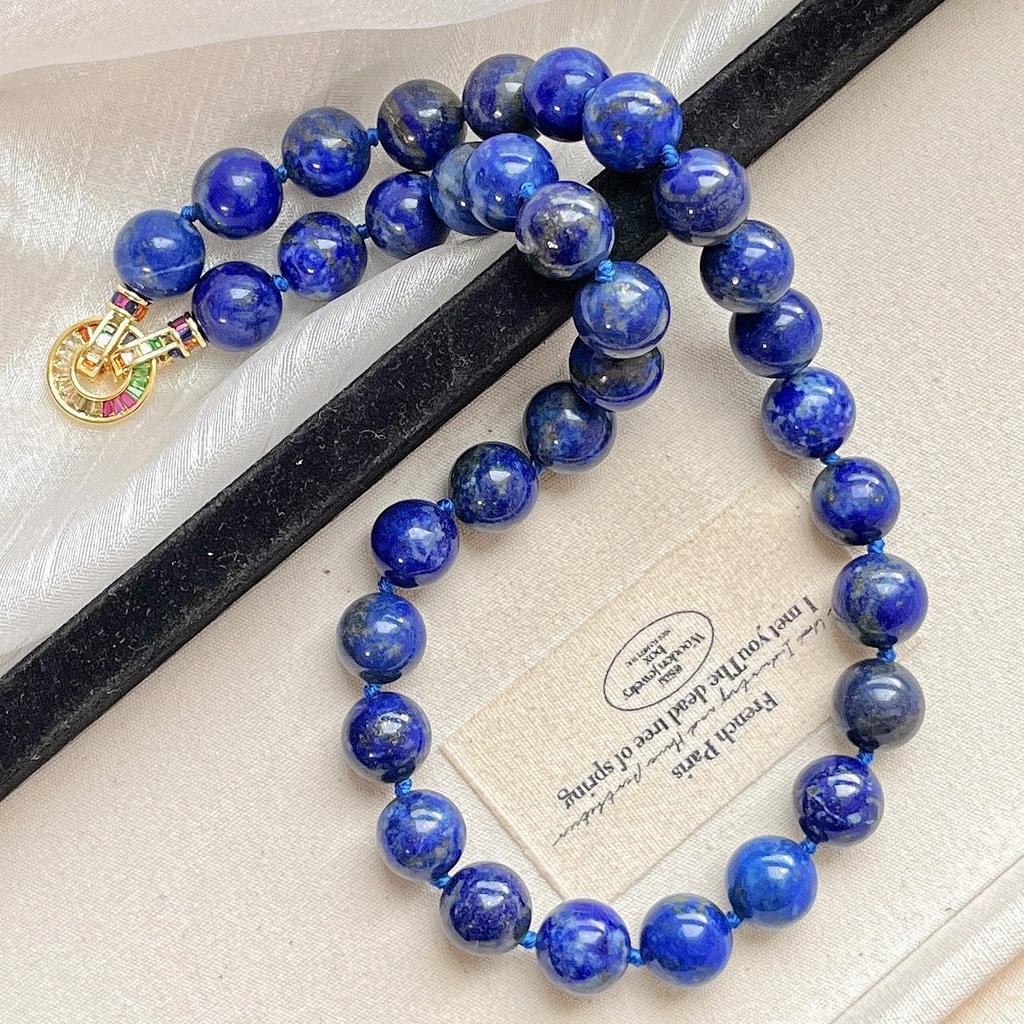 Collana in Lapis Lazuli Naturale di Alta Qualità, Particelle Grandi, Catena per Clavicola, Catena per Maglione, 12mm