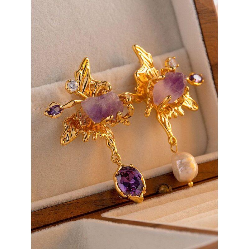 Niche Style Heavy Industry Earrings Exaggerated Types A and B Purple Crystal