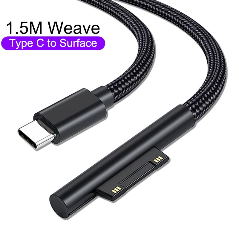 PD 65W Schnellladekabel USB Typ C Stromversorgung für Microsoft Surface Pro 7 3 4 5 6 15V 3A Tablet-Ladegerät USB C Adapterkabel