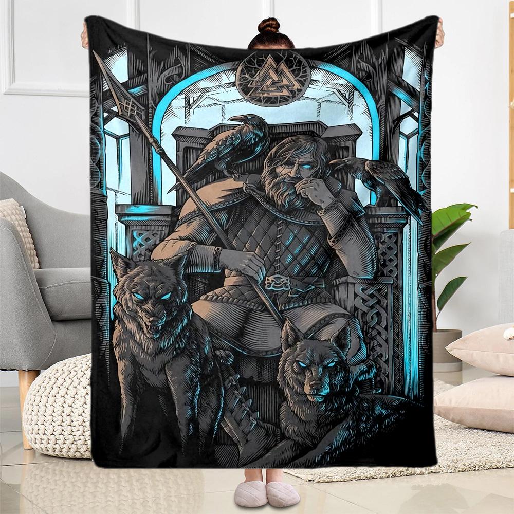Viking Warrior Emblem Blankets Are Suitable for Living Rooms,making Them an Ideal Choice for Outdoor Travel and Gifts.
