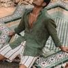 Mens Solid Color Loose Casual Long Sleeve Beach Shirt