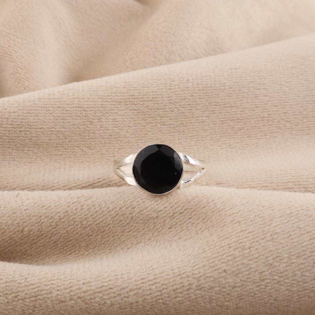 Black Onyx Gemstone Sterling Silver Ring, 925 Sterling Silver Elegant Women Ring, Statement Onyx Ring, Handmade Jewelry RR-83-18