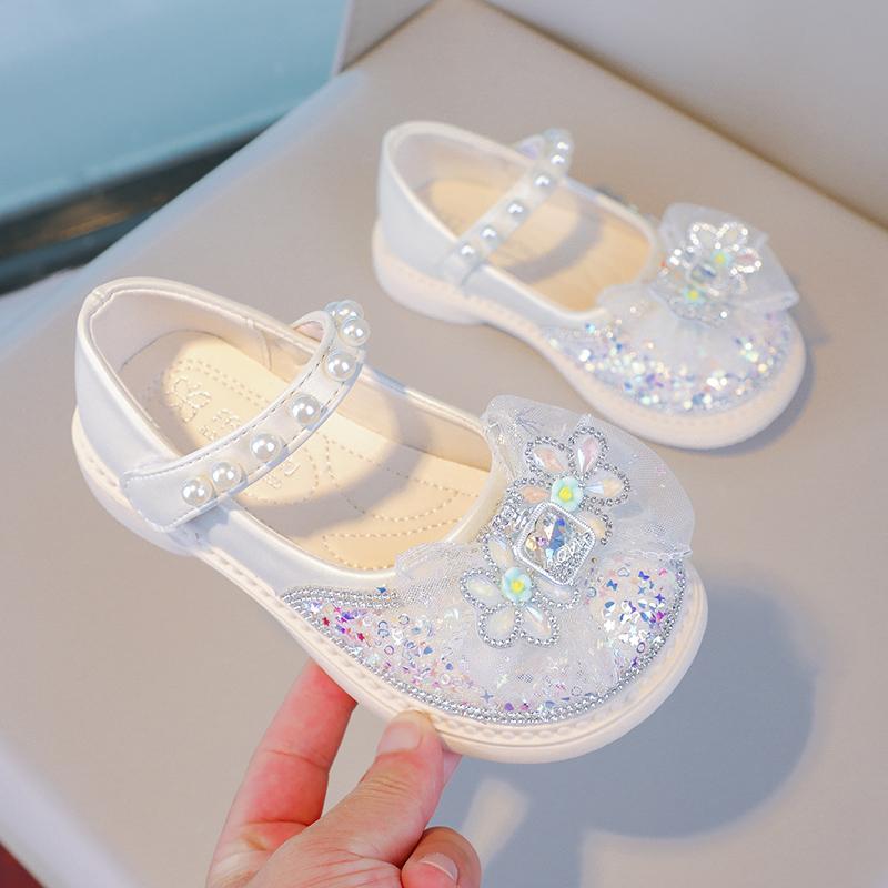 

Lightweight Children s Comfortable Bow Soft Flat Shoes Spring and Autumn Fashion Princess Pearl Elegant Casual Shoes 26Insole15.8cm бежевый