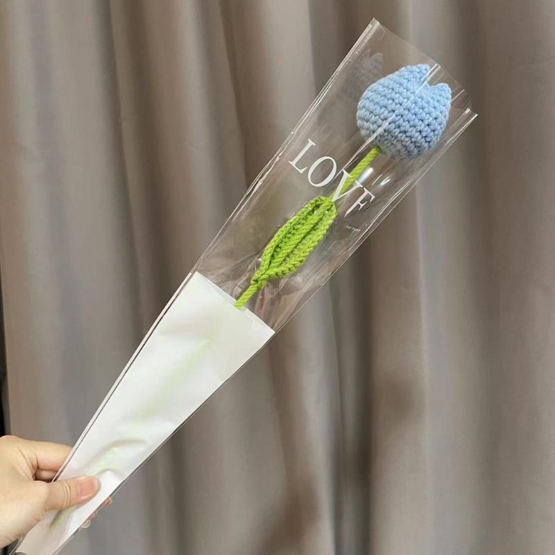 Crochet Tulip Flower Handwoven Flowers DIY Art Crafts Party Decoration for Wedding Birthday Party Background Decoration