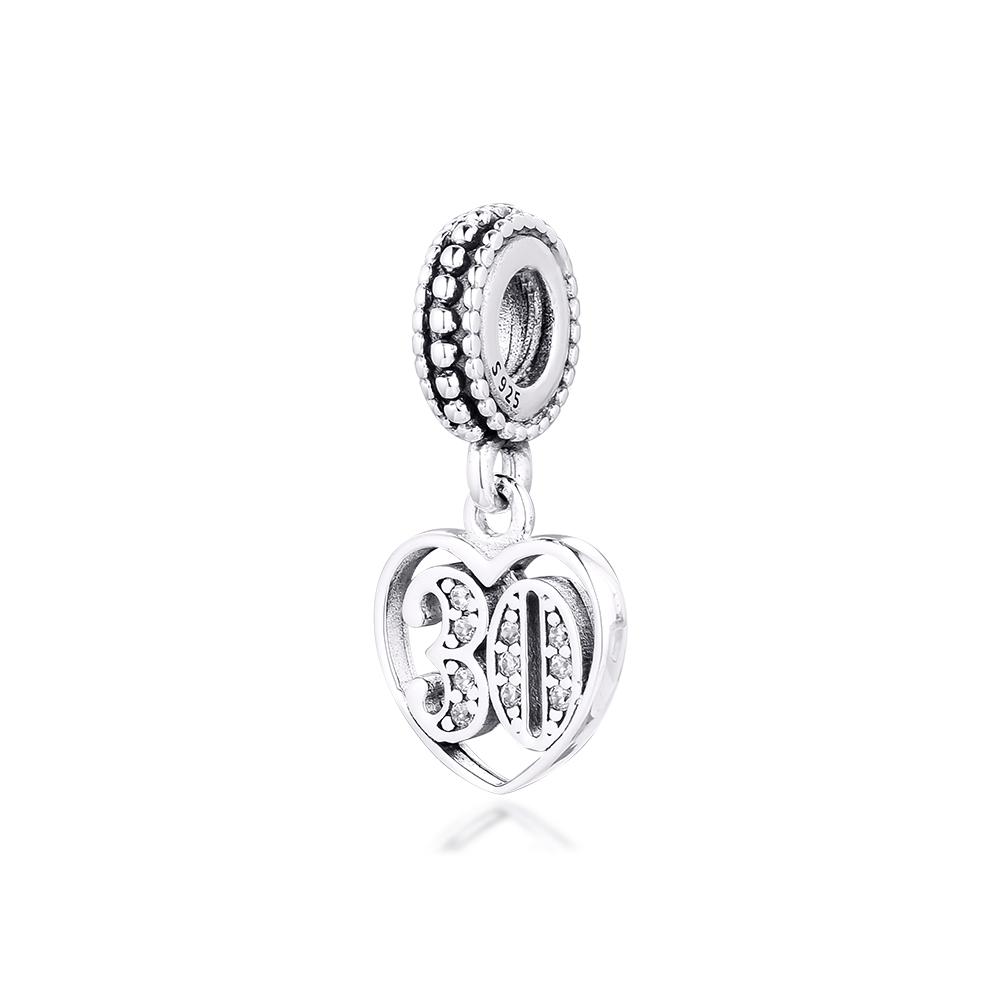 New 925 Sterling Silver 30th Celebration Dangle Charms Metal Beads for Jewelry Making Fits Original Europe Bracelet