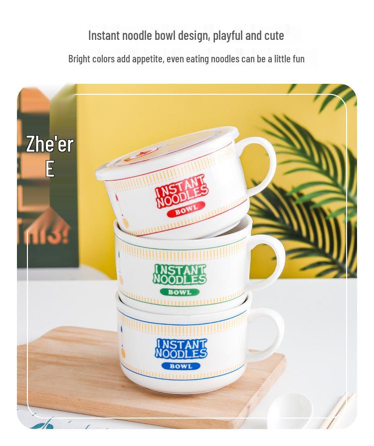 Japanese Ceramic Ramen Bowl Set: Includes Lid, Handle Bowl, Spoon, Chopsticks, and Gift Box - Perfect for Home, Dorm, and Lunch.