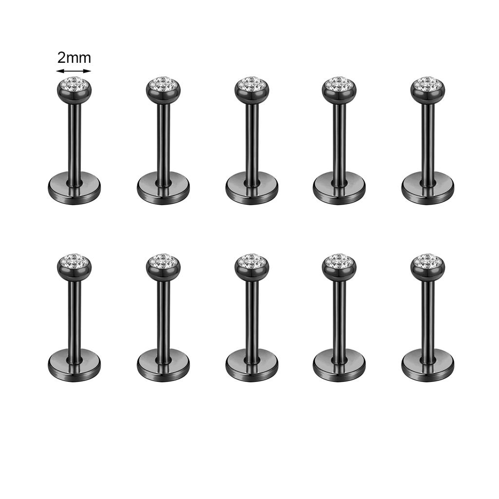 ZS 10 Pcs/lot Gold Color 16/18G Stainless Steel Labret Lip Piercing Men CZ Crystal Ear Cartilage Tragus Helix Piercings 6/8/10MM