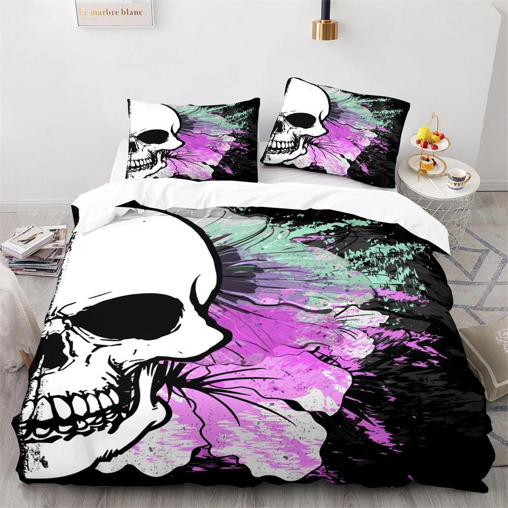 Skull King Queen Duvet Cover Gothic Skeleton Bedding Set for Adults Youth Personalized Halloween Bones Polyester Quilt Cover