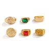 Ingemark 6Pcs/Set Retro Gold Color Signet Chunky Rings Men HipHop Punk Red Green Acrylic Rhinestone Finger Ring Party Jewelry