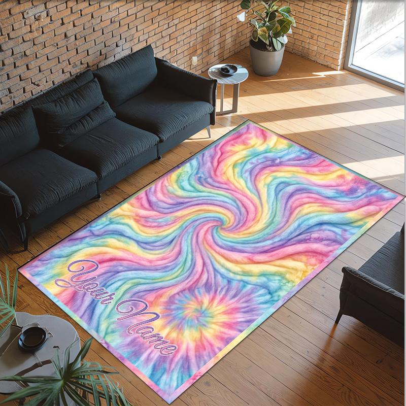 Rainbow Theme Crystal Velvet Floor Rug Personalized Custom Name Text Warm Carpet Home Decoration