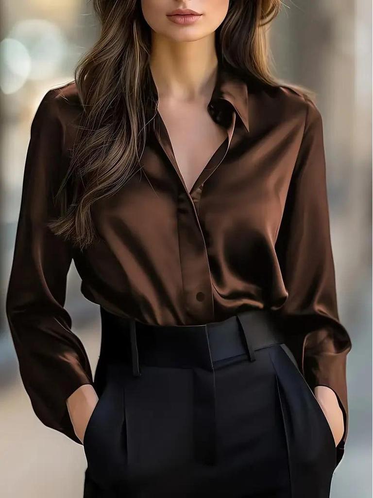 Elegant Women's Long Sleeve Solid Color Button Shirt - Spring/Autumn Fashion
