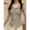 Single-breasted brushed bottom shirt women's autumn and winter slim waist long sleeves inner top lapel versatile knitwear