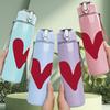 1PC Solid Red Minimal Heart Shape Print 750ml Color Plastic Sports Water Bottle Leakproof Flip Straw Lid Suitable for Sports Office Home Use