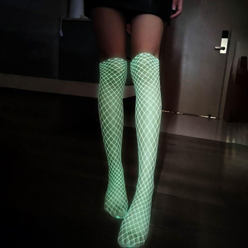 Mesh Glowing Fishnet Tights Hollow Out Sexy Fishnet Stockings Cool Luminous Pantyhose  Club