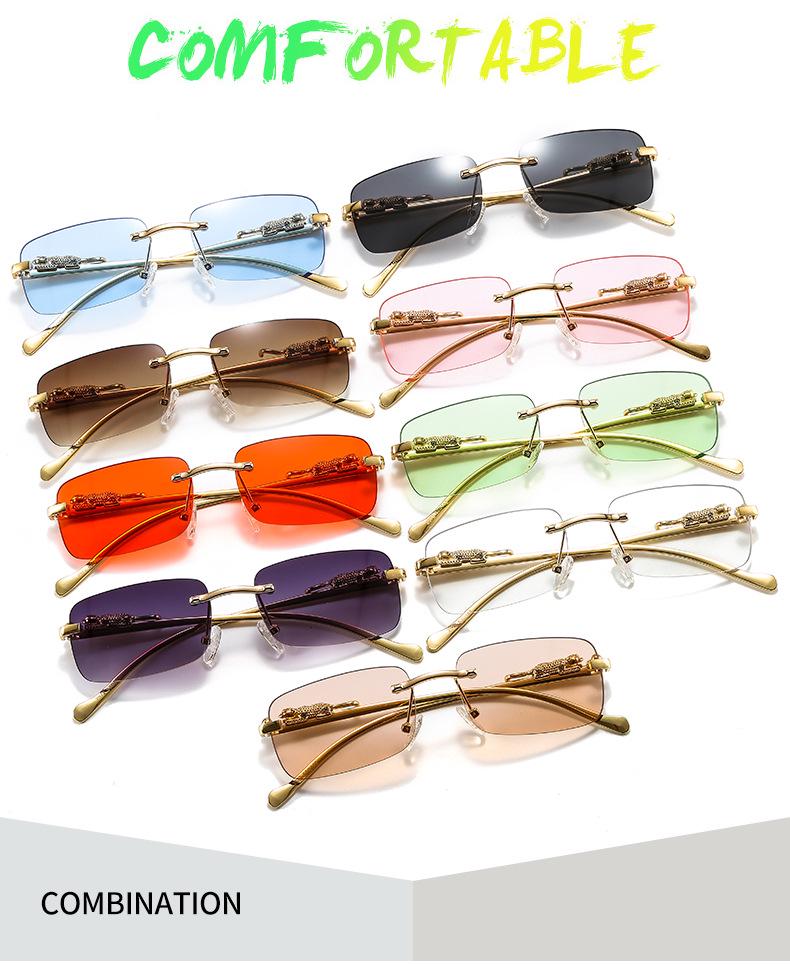 Cheetah Frameless Square Sunglasses Unisex Retro Leopard Metal Design
