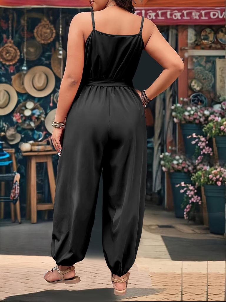 Elegant Plus Size Strappy Jumpsuit - Classic, Figure-Flattering Commuter Style for Summer