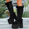 Gothic Lolita Waterproof Platform High Heel Suede Snow Boots - Women's Plush Warm High Tube