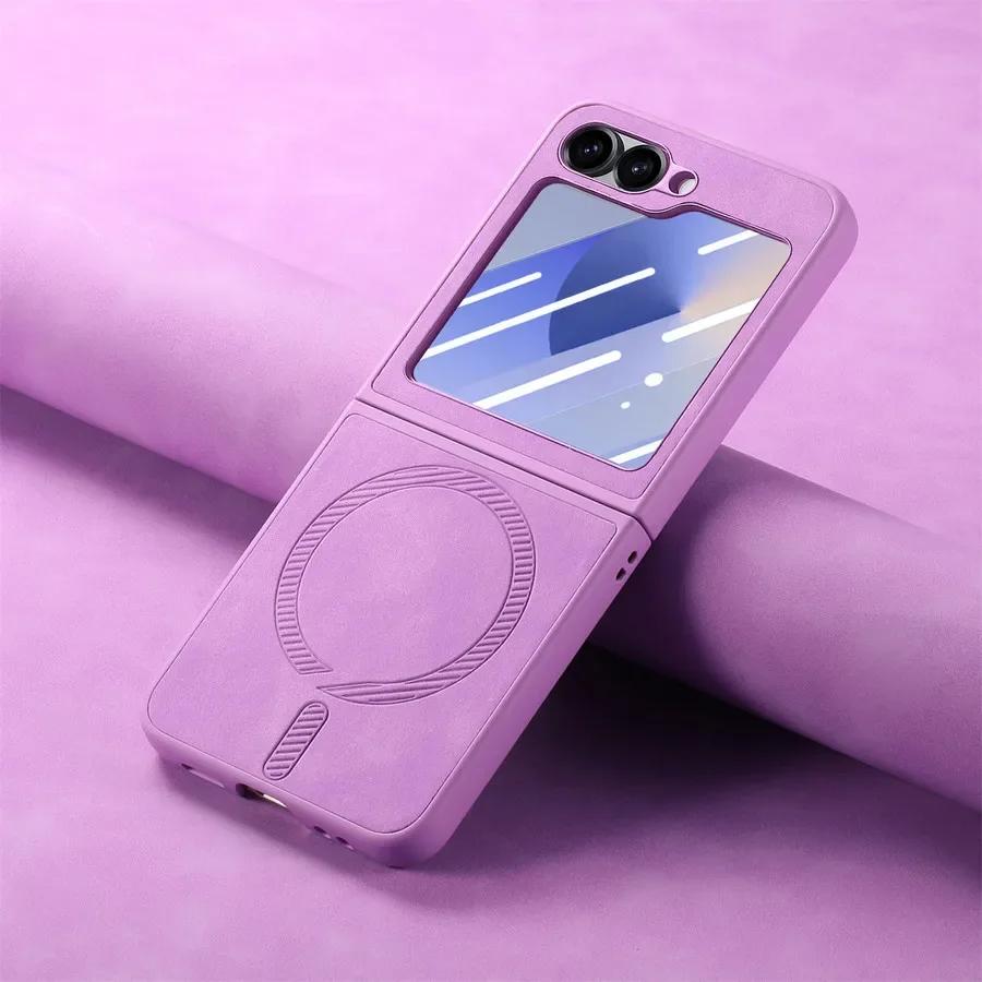 

Чехол Magsafe для Samsung Galaxy Z Flip 6 5 4 Матовый кожаный чехол для телефона Samsung Z Flip4 Flip5 Flip6 Защитные чехлы с защитой экрана Galaxy Z Flip 5 фиолетовый