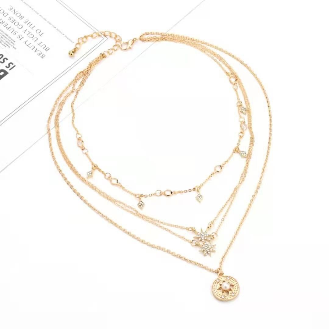 Женское ретро-геометрическое многослойное ожерелье Golden layering