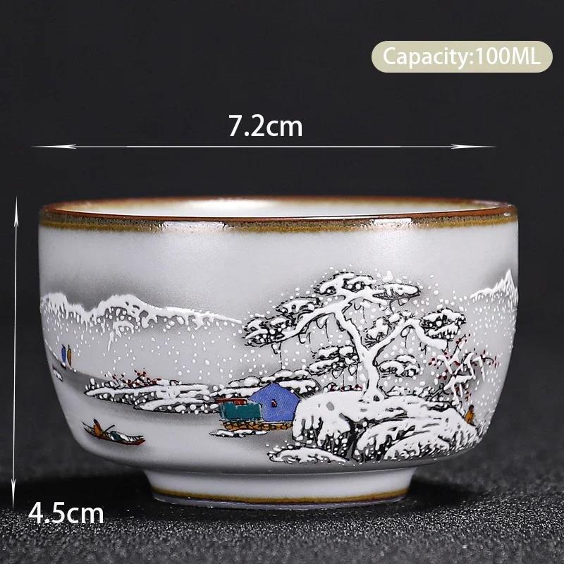 Boutique Ceramic Teacup Meditation Cup Hand Painted Landscape Travel Tea Bowl Handmade Tea Set Accessories Pu'er Master Cup
