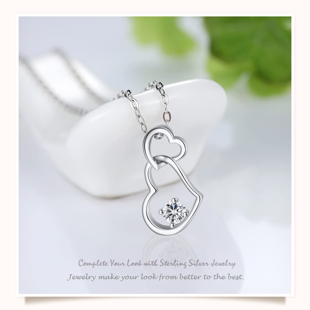 Ashley Jewelry Necklace, Sterling Silver 925, Open Heart Double Heart Pendant, Stylish for Women