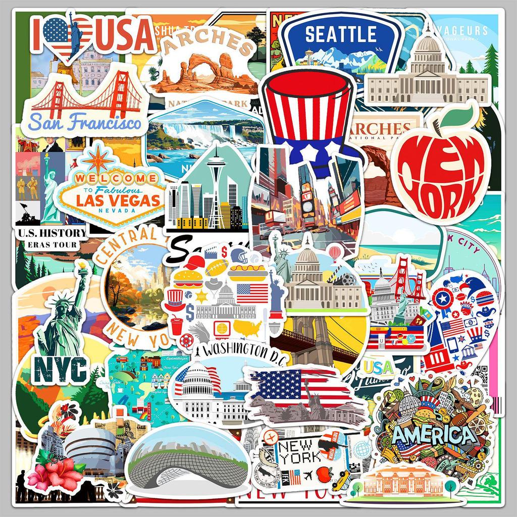 50 American Outdoor Scenery Stickers: Waterproof Travel Decor for Suitcases, Notebooks & Water Bottles