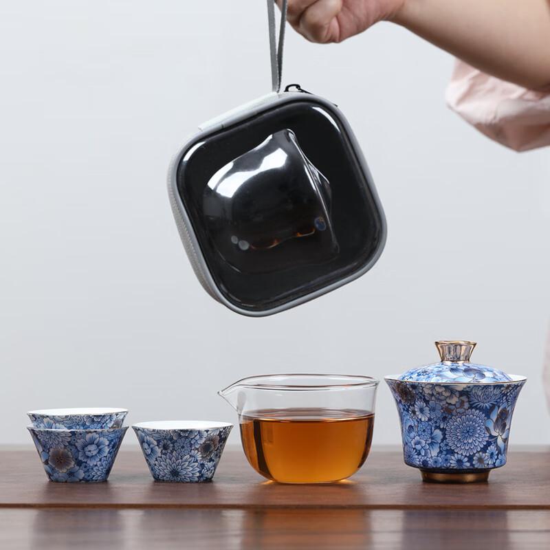 Floral Ceramic Travel Kung Fu Tea Set