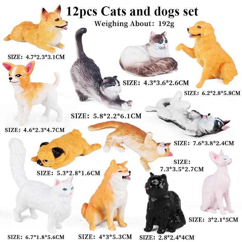 Oenux 4pcs Dog Animals Model Set Action Figure Rottweiler Shiba Inu Persian Cat Siamese Figurines Cute Education Toy Kids Gift