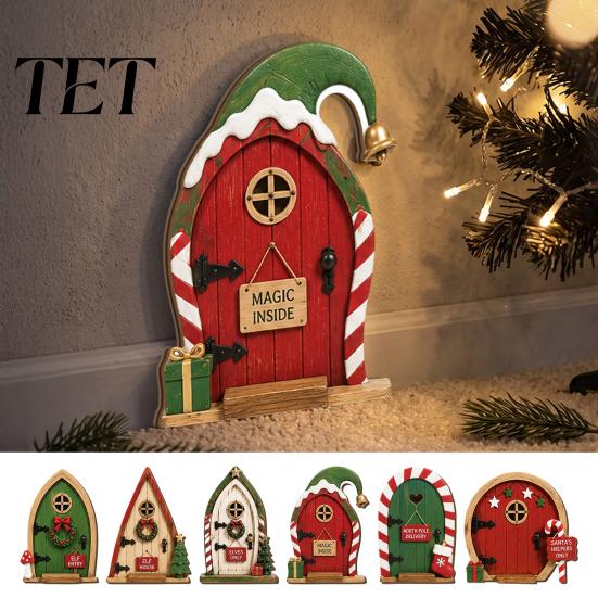 Holiday Home Ornaments Christmas Fairy Door Wall Decoration, Solid Wood with Adhesive Backing Design, Tree Decorations Miniature Tiny for Trunks