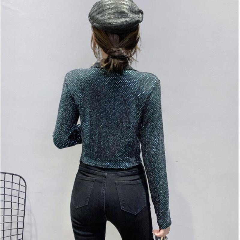 Slim Jacket Women Fashion Glitter Sequined Short Coat Female Design Sense  Long Sleeve Tops Vintage Plus Size Woman Clothes Streetwear