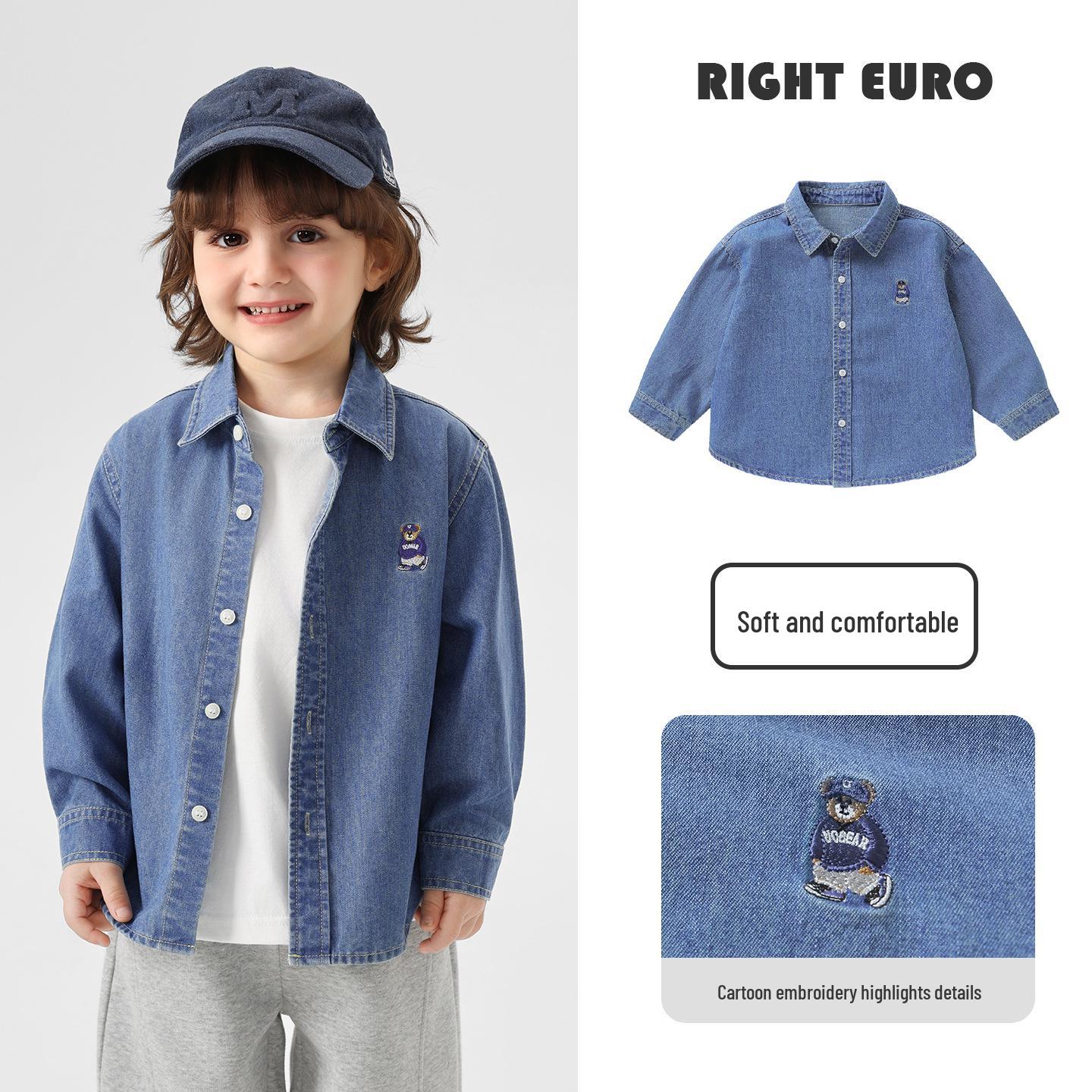 

Right European Boys Denim Shirt Jacket - New Spring/Autumn 2026 Style Trendy Kids Clothing 100 cm синій