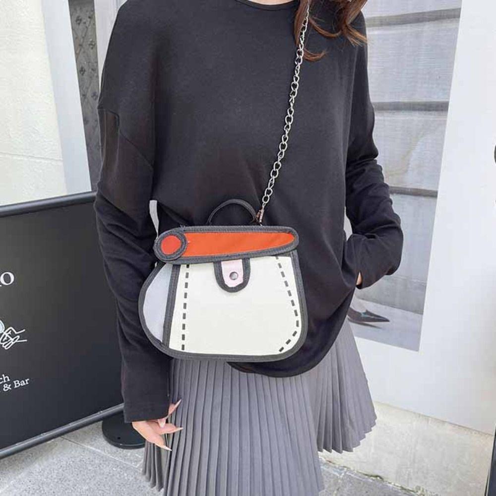 2D Anime Chain Shoulder Bag Cartoon Line Painting Messenger Bag Simple Comic Crossbody Bag Travel