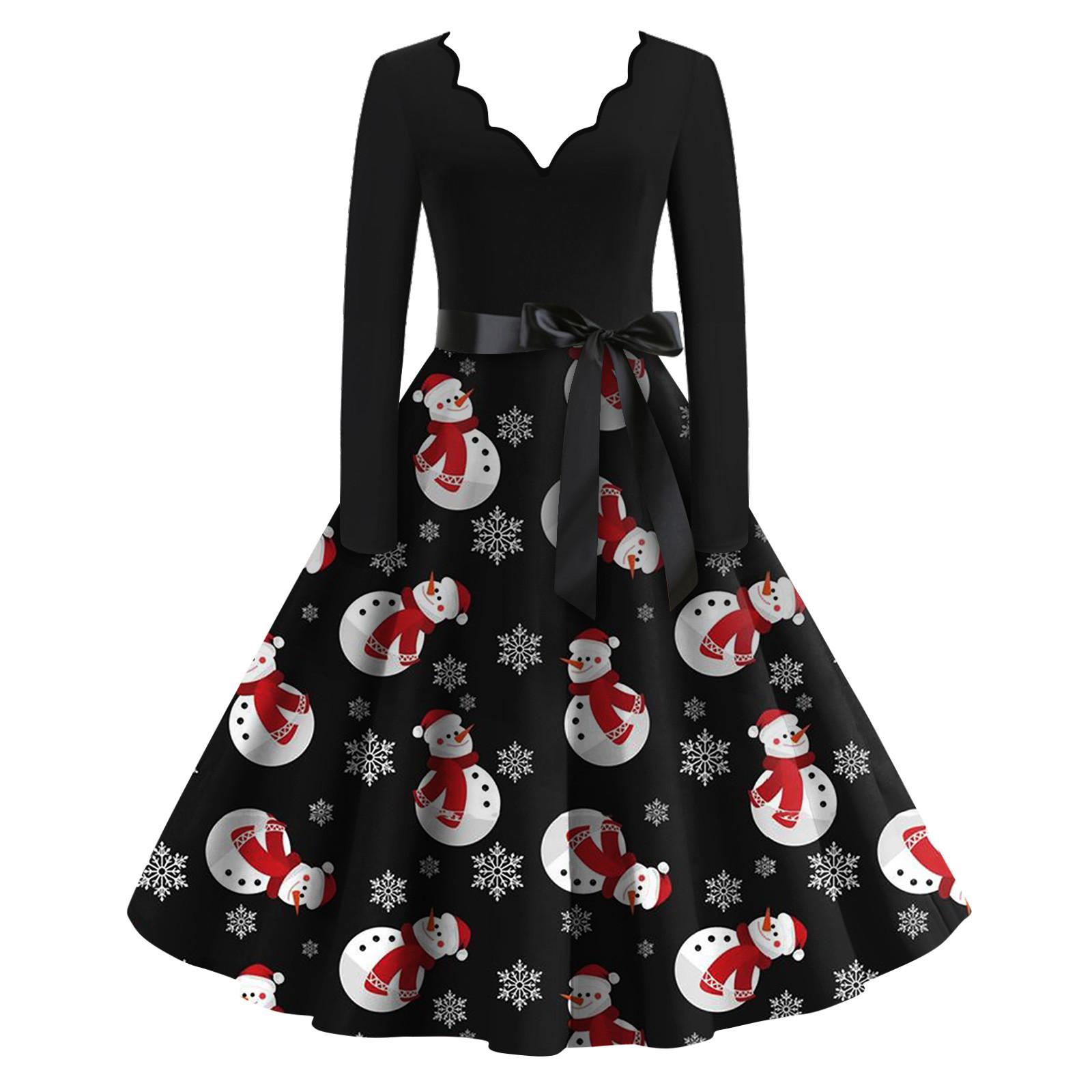 Женские модные повседневные тонкие рождественские платья с длинным рукавом с v-образным — фото 6