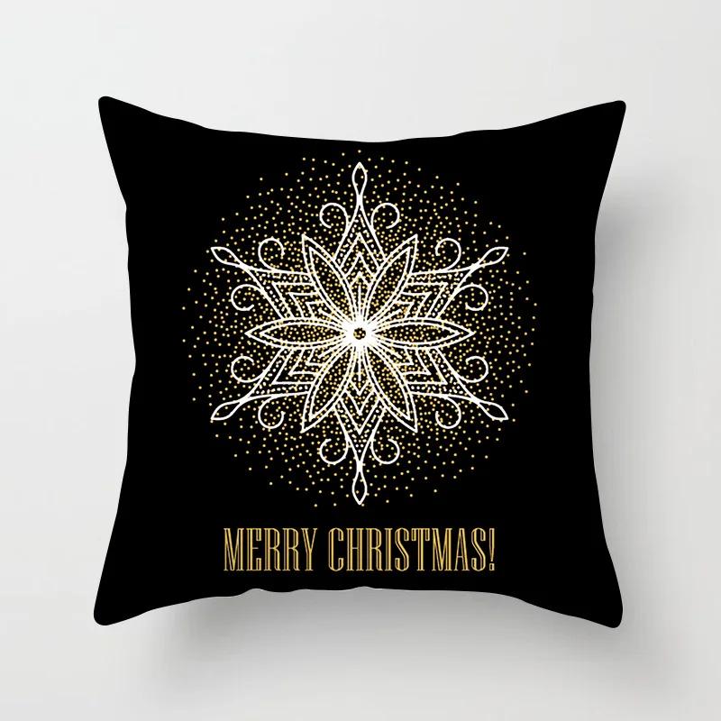 Christmas decoration cushion cover black gold elk print pillowcase sofa ornaments bedroom room home  holiday gift