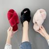 Large size out ** fork hair slippers women's 2024 autumn and winter new flat-bottomed home indoor one-word slippers