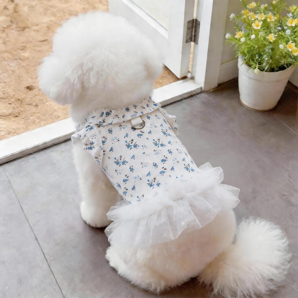 Summer New Pet Princess Dress Cat Clothes Ballet Ragdoll Cat Gold Gradient Floral Puffy Dress