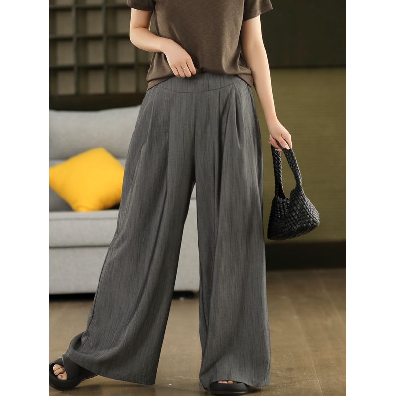 

Qian Style Linen and Cotton High Waist Vertical and Smooth Casual Pants Women Fashion Slimming Loose Wide Leg Pants Artistic Straight Pants Trousers Gray S(Within the recommended 55.00kg)