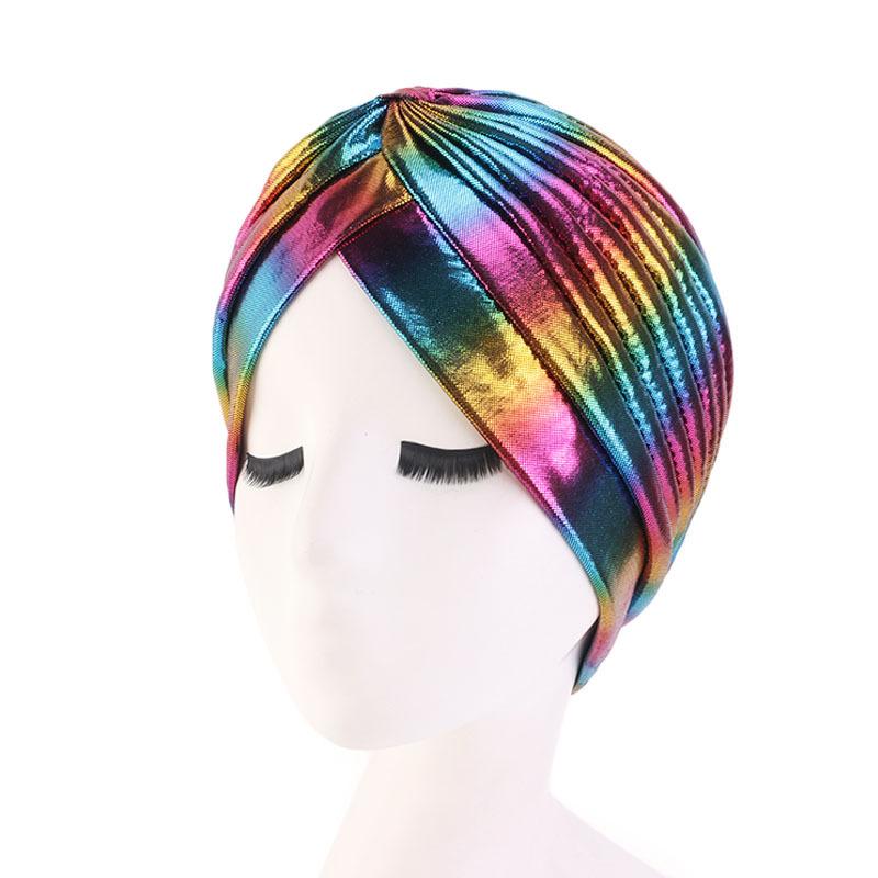 New Colorful Women Muslim Hijab Inner Hijab Caps Laser Silky  Cross Turban Headband Headwrap Women Muslim Hijab Scarf Headscarf