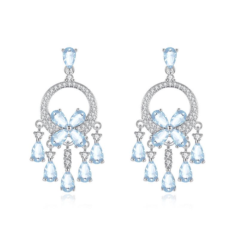 S925 Silver Colorful Crystal Tassel Earrings French Palace Style Drop Earrings