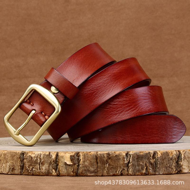 

Ремень мужской, корейский стиль, модная модная латунная пряжка, кожаная пряжка, первый слой, коровья кожа, простой универсальный ремень для брюк 130cm