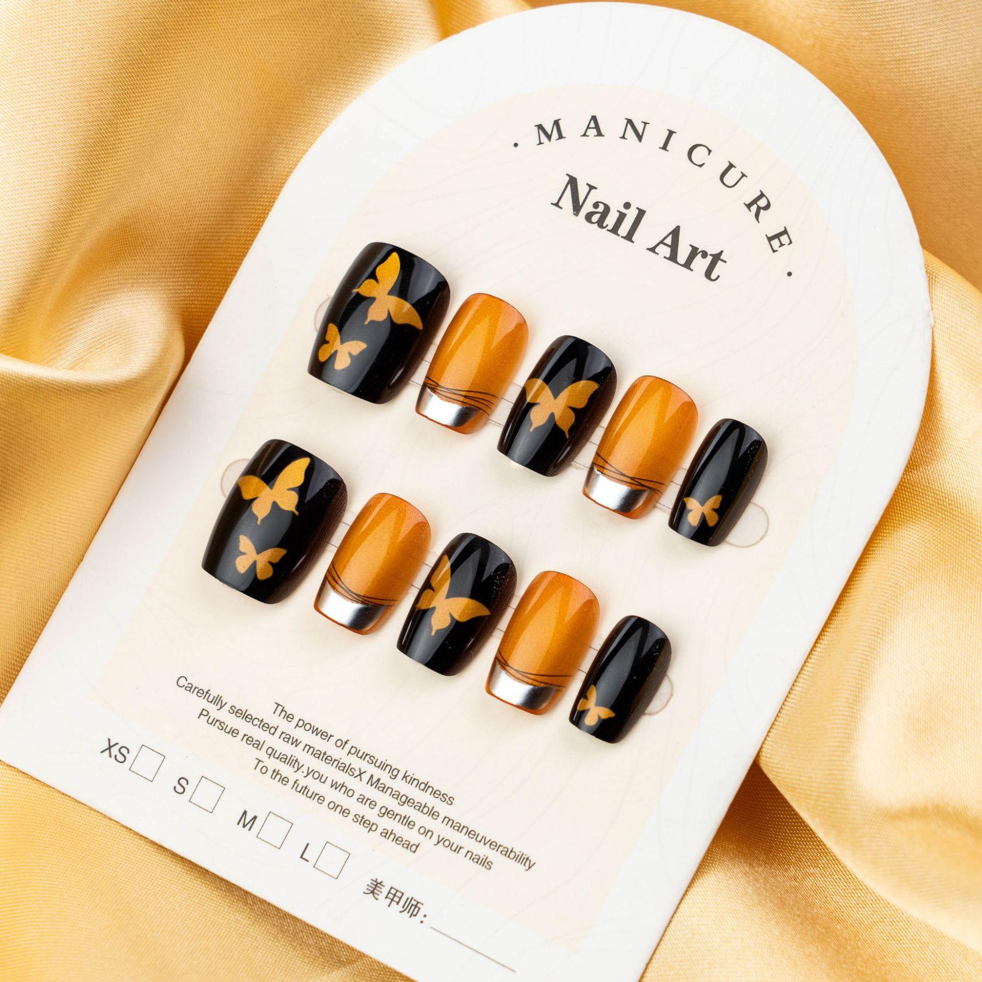 

30 pieces of high-grade butterfly gilt French short ladder wearing armor cat eye bronzing finished nail art