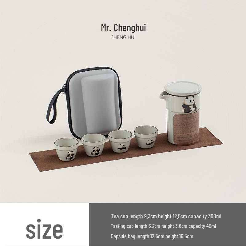 

Дорожный чайный набор «Панда»: Портативный керамический горшок с четырьмя чашками для кемпинга и быстрого заваривания.