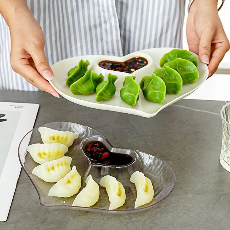 Herzform Plastik Knödelplatte mit Essigschälchen Essigschälchen Sushi Frühstück Trockenfrüchte Snack Muschel Knochenspuckschale