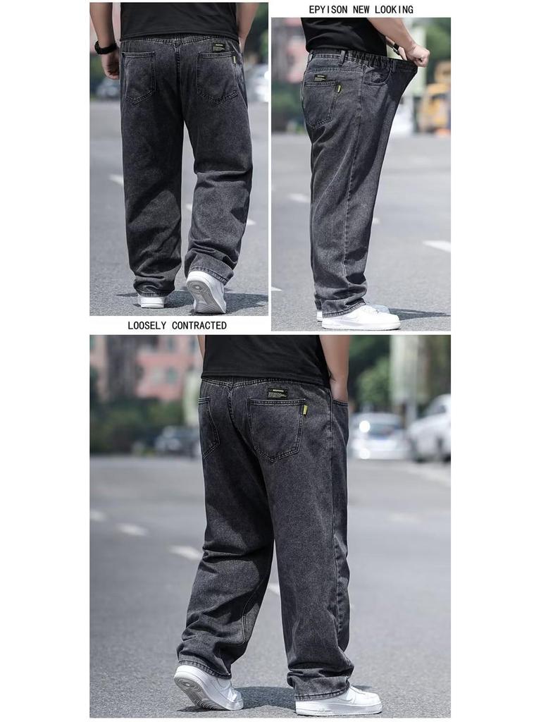 Men's Plus Size Loose Fit Jeans - Autumn Wide Leg, Elastic Waist, Straight Cut