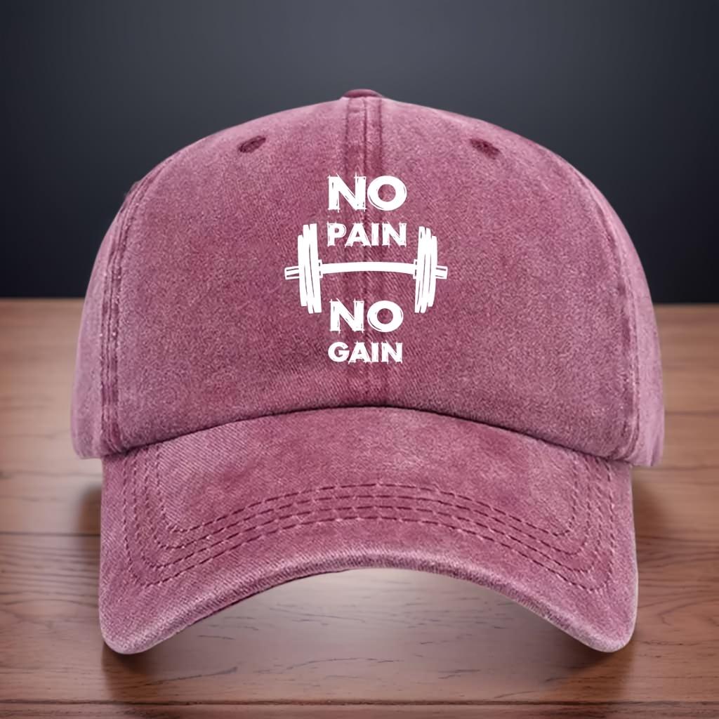 Printed Barbell Pattern Baseball Cap Letters NO NO GAIN Curved Brim Hat Fashionable and Versatile Hip-hop Hat