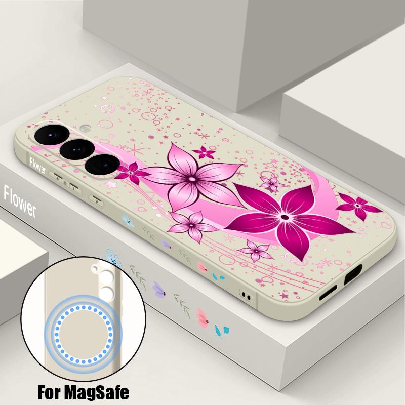 

Pink Cartoon Flower Case For Samsung Galaxy S26 S25 Ultra S24 S23 FE S22 Plus S21 Built-in Metal Plate Magnetic Silicone Cover Samsung S26