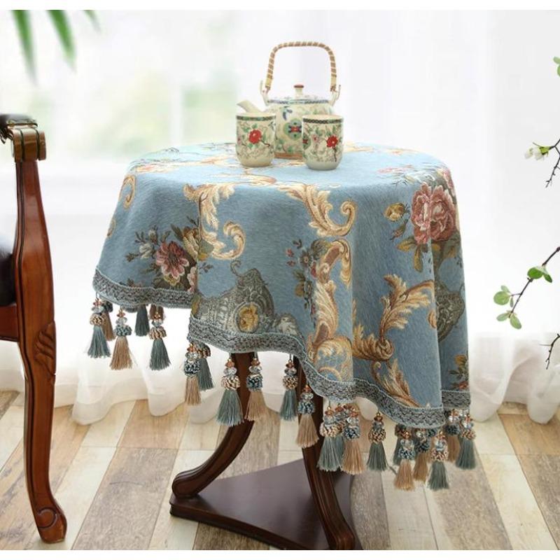 Luxxury Large Tassel Pendant TableclothThicken Round Table Cloth Neil Jacquard Living Room Coffee Cover Gift Home Wedding Decor