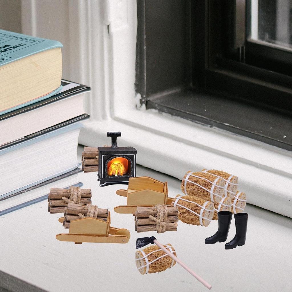 Mini-Möbel fürs Puppenhaus, Weihnachtsdekorationsset mit Vintage-Miniatur-Kamin, 1/12 Mini-Szenenmodell-Set, Zubehör für die Miniaturwand