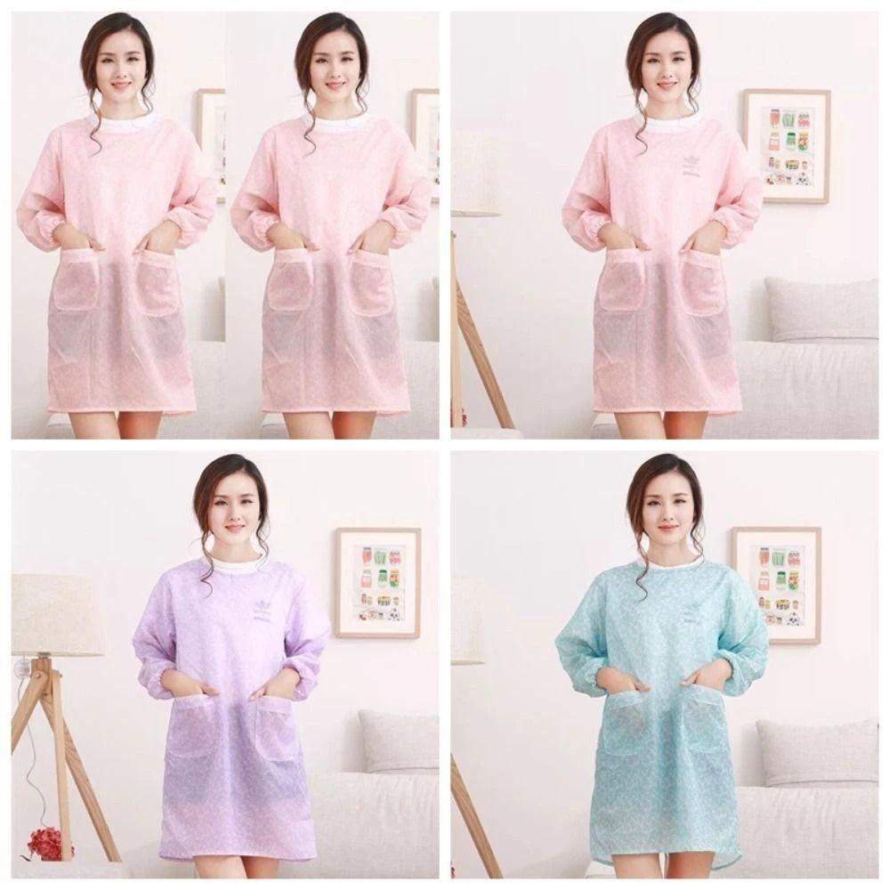 Durable Long-Sleeved Kitchen Apron Oil-proof Waterproof Adult Smock Lightweight Washable Catering Waiter Work Overalls