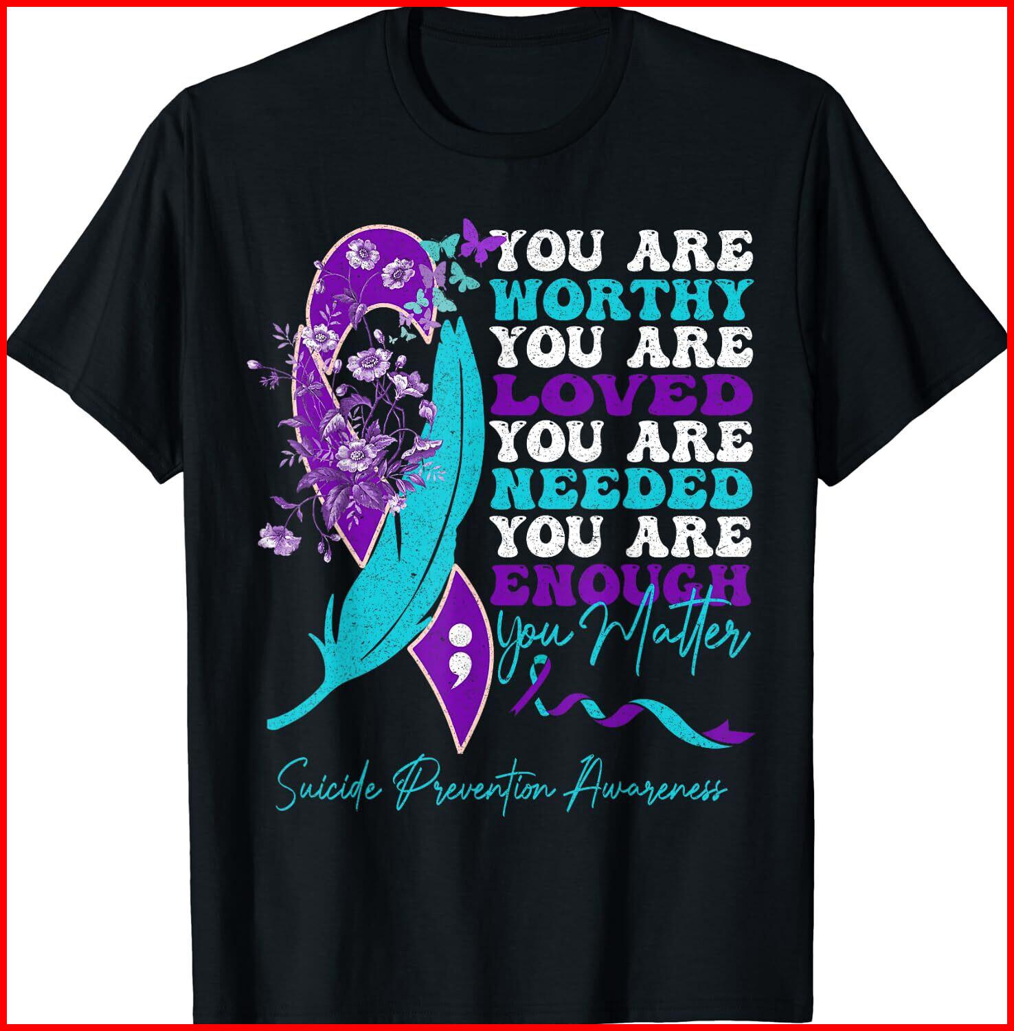 Suicide Prevention Awareness positive motivational Black Cotton T-Shirt S-5XL XL